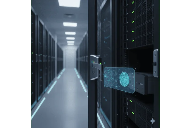 Modern data center security with smart rack access control and biometric authentication for enhanced protection